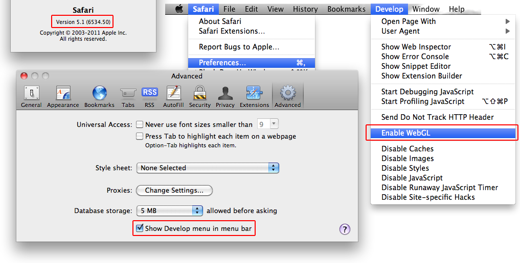 Enable WebGL in Safari